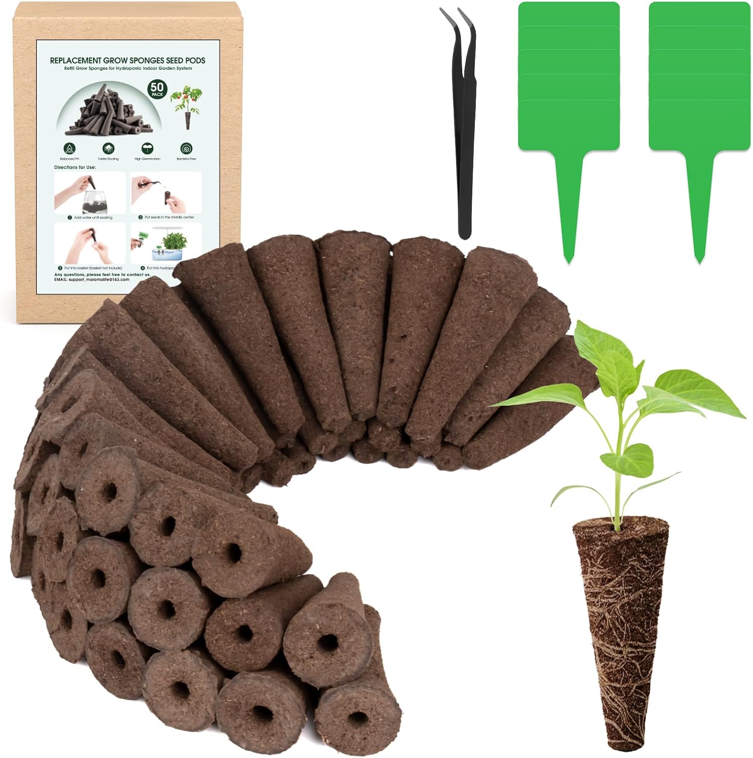 50 Pack Grow Sponges, Seed Pods Replacement Root Growth Sponges Compatible with