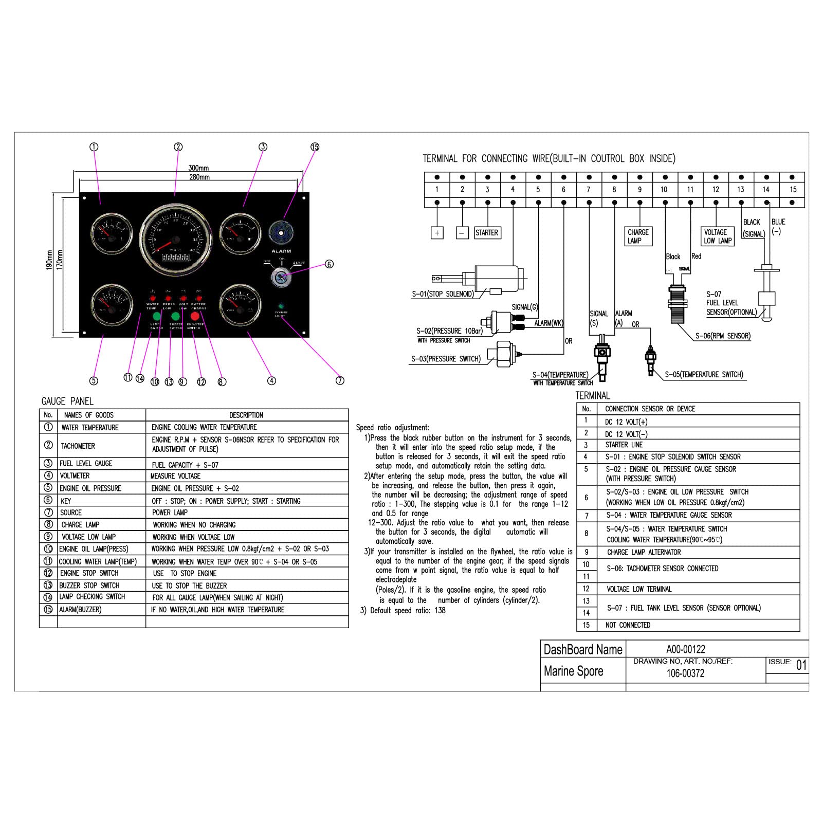 Panel de Instrumentos del Tablero, Panel de Instrumentos del Barco Tacómetro Nivel de Combustible Temperatura del Agua Medidor de Presión de Aceite Voltímetro 5 Juego de