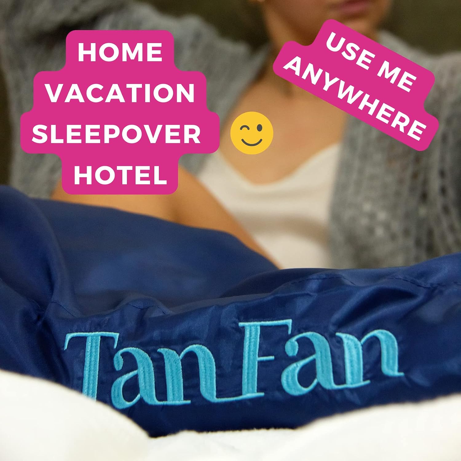Tan Fan Self Tan Sleep Sac - Keep Sheets Clean from Self Tanner Stains - 100% Cooling Silky Poly Sleeping Sack - Won’t Rub or Absorb Tanning Lotion - Lightweight Large w Foot Openings (Navy)