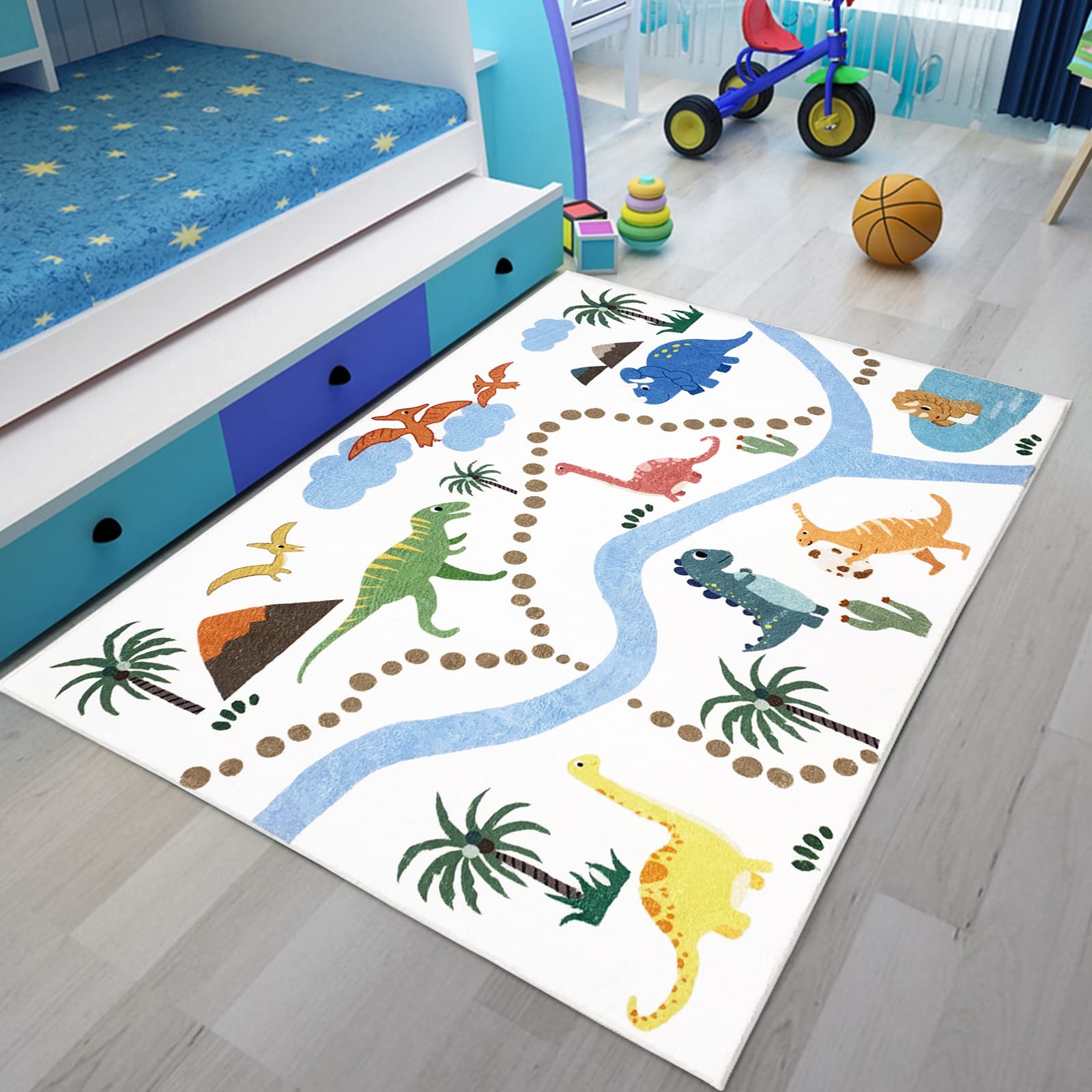 Abeigoi Dinosaur Play Rug - 3x5Ft Soft, Nonslip, Washable, Kids' Bedroom & Playroom Rug