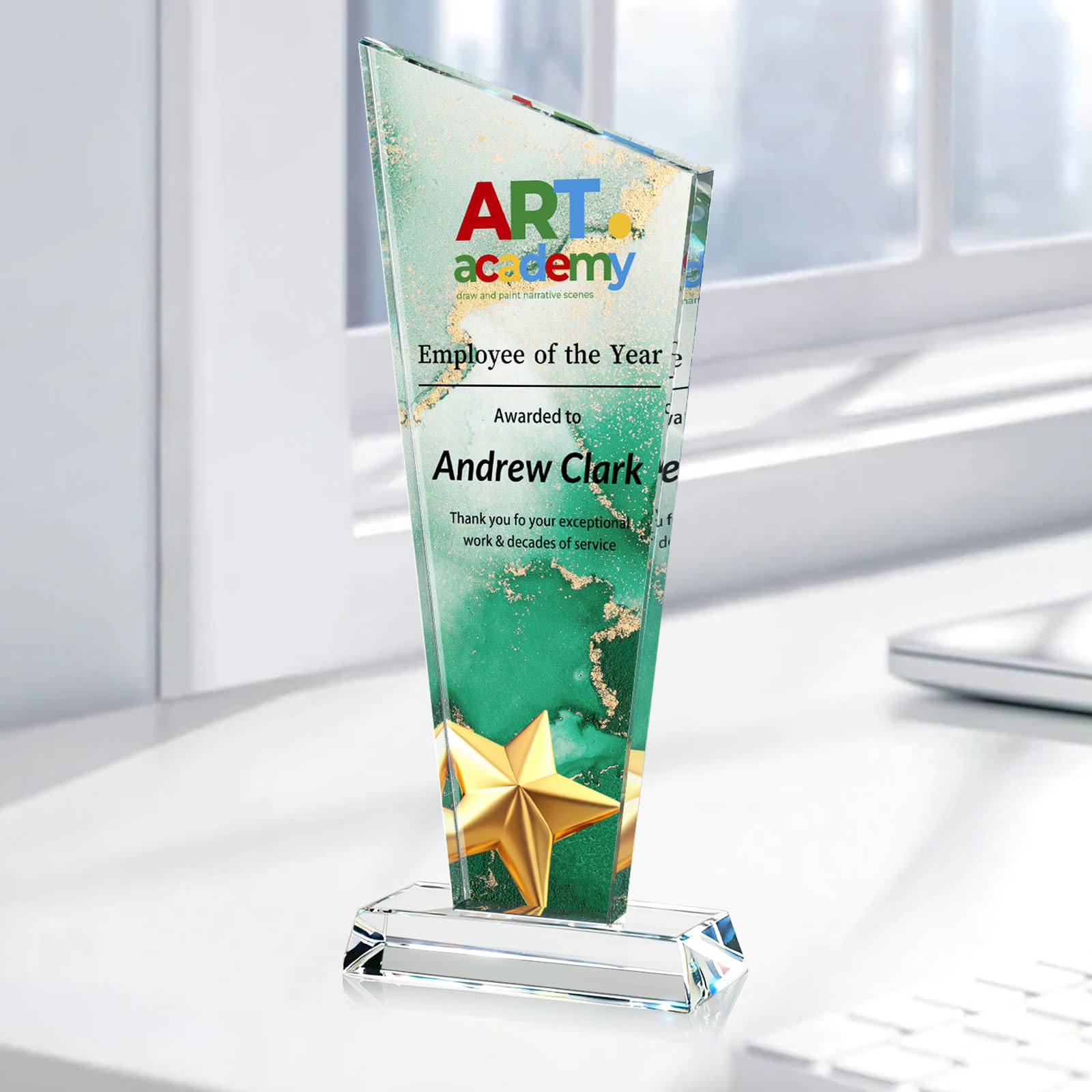 Custom Crystal Trophy Award Personalized Plaque Award with Text Logo Photo Awards Trophies for Employee Recognition Team Graduation Personalized Office Gifts for Boss Coworker Teacher