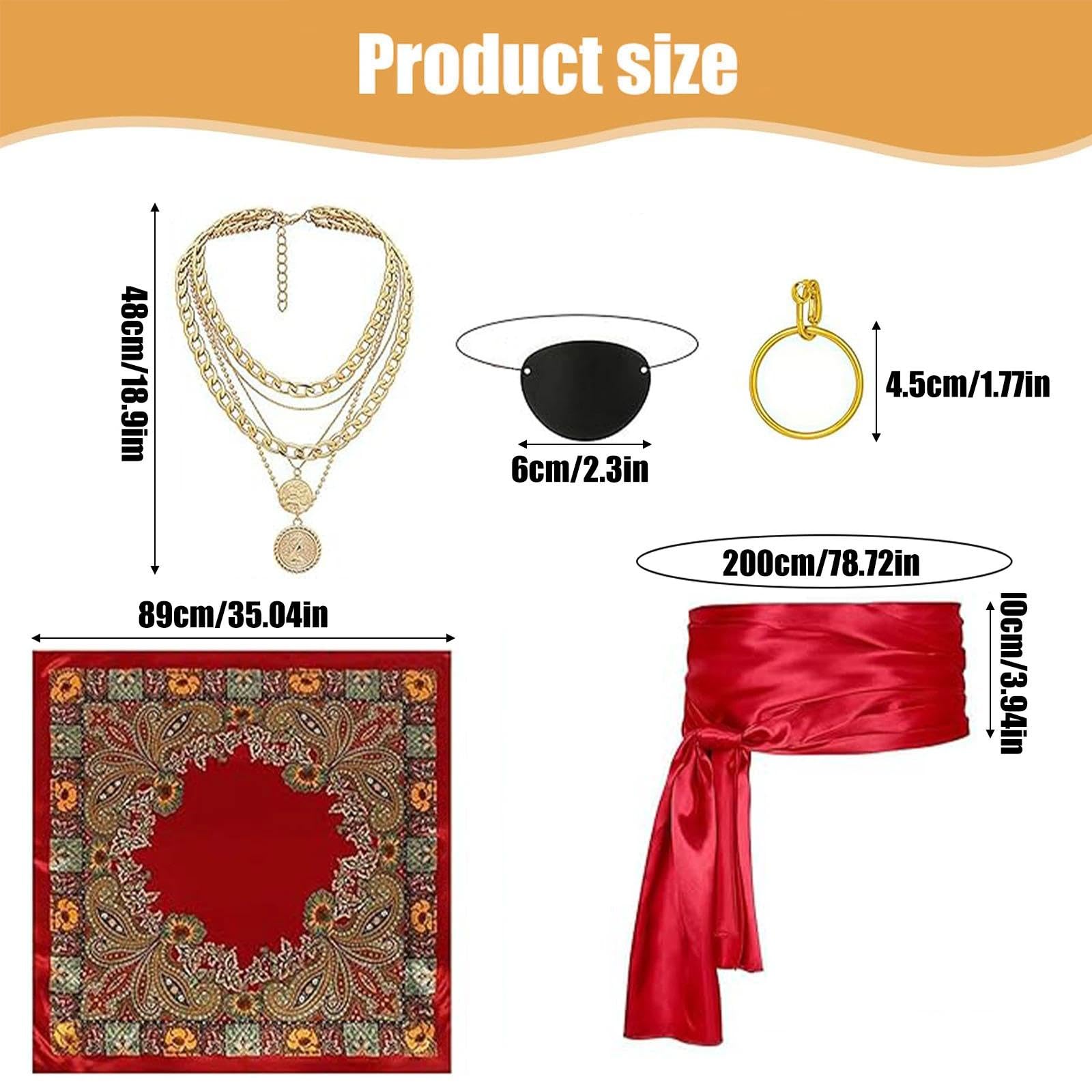 dinghaole 5 Pcs Pirate Costume Accessories Set, Pirate Accessories Set for Women pirates Headscarf, Belt, Eye Patch - Image 2