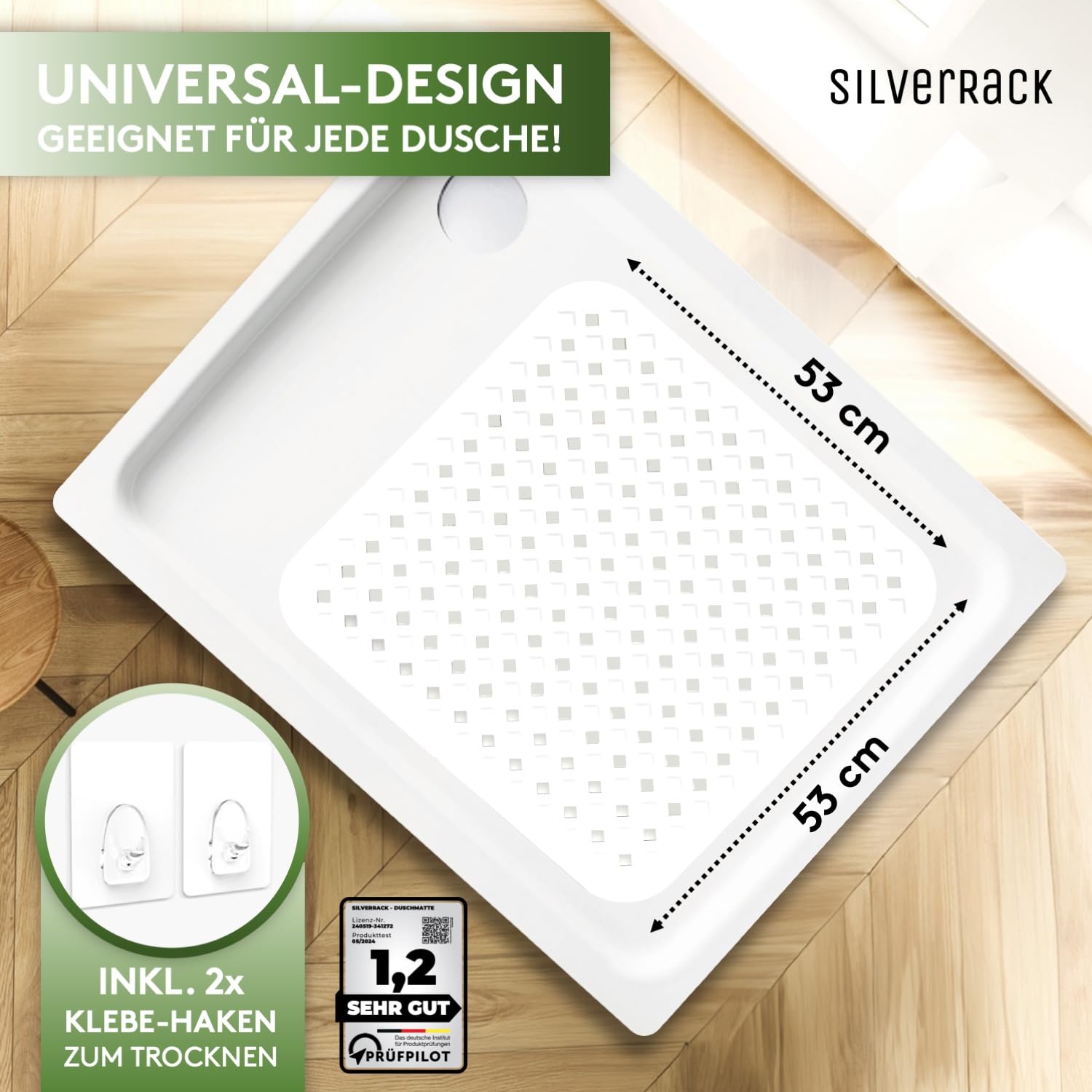 Lichttenheim, Tappetino Da Doccia, Antiscivolo, 88 X 39 Cm, Con 2 Ganci, Design A Rombi, Tappetino Antiscivolo, Vasca Da Bagno, Senza BPA, Resistente Alla Muffa E Lavabile (blu Trasparente