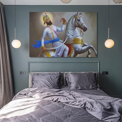 Miniatura 8 de Impresiones de arte religiosas para pared de Sikh Guru Gobind Singh Ji Maharaj sobre un caballo blanco lienzo impresiones artísticas para decoración