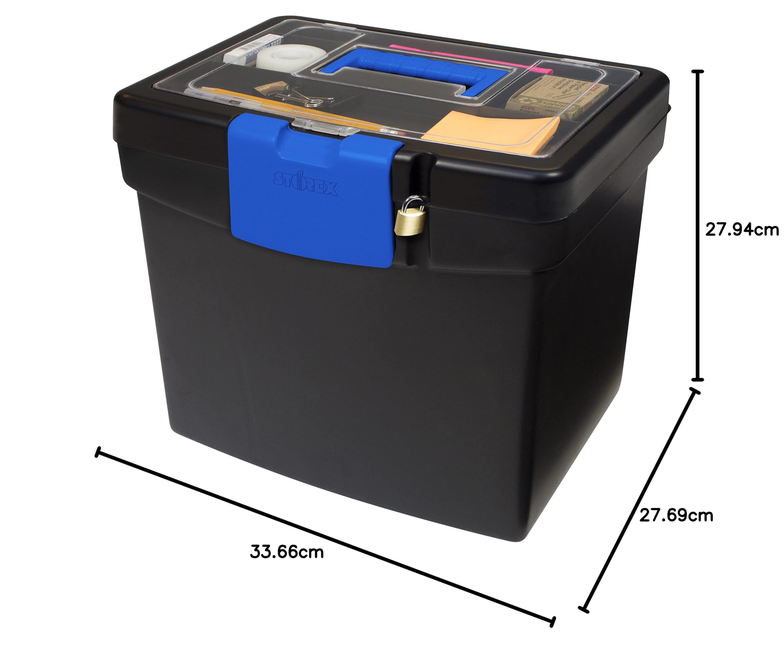 Storex Caja de almacenamiento de archivos con tapa de almacenamiento XL, negro/azul, paquete de 2 (61415C02C)
