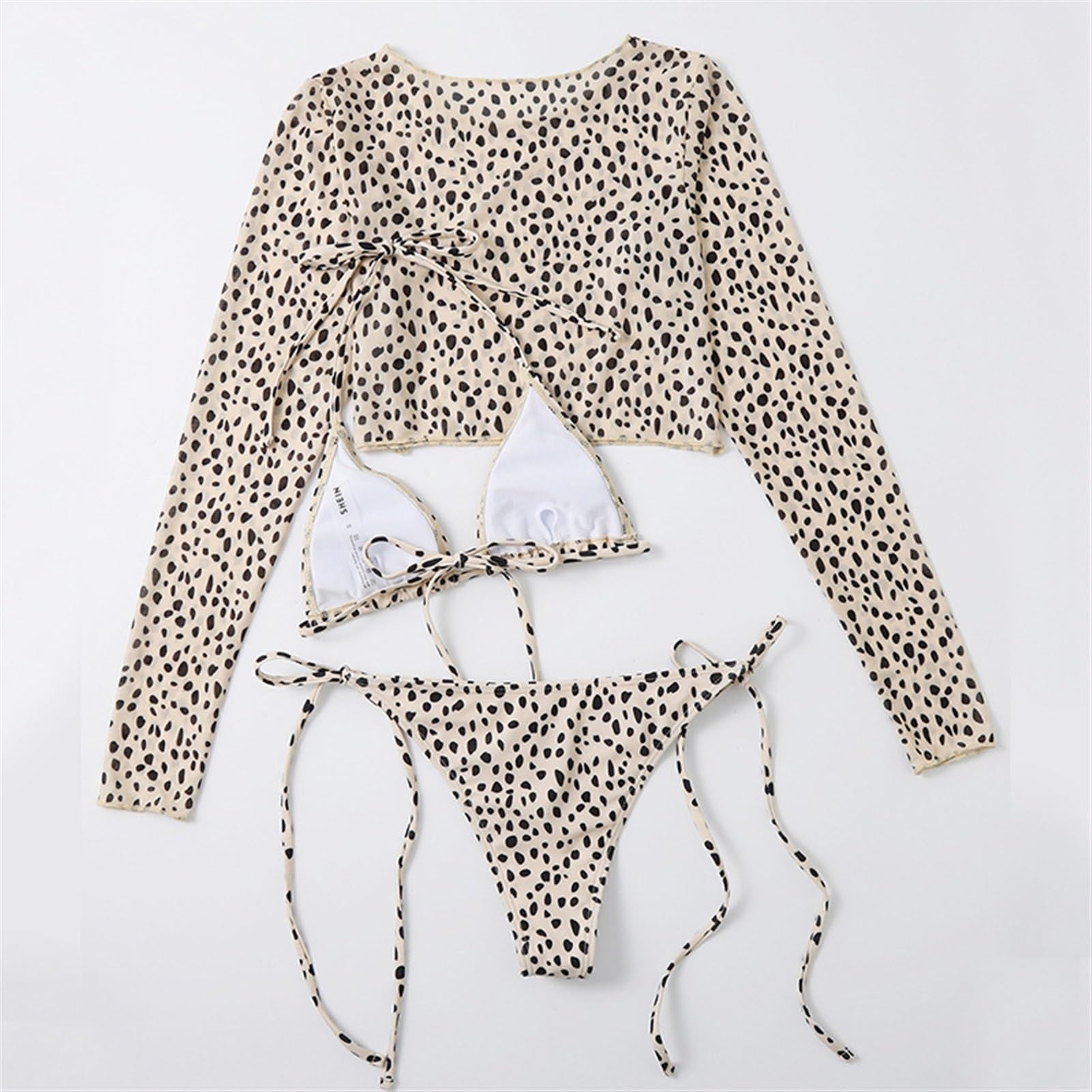Bikini Sexy Set da 3 Pezzi Costume da Bagno A Maniche Lunghe con Stampa Leopardata Costume da Bagno da Donna A Vita Bassa Costumi da Bagno Femminili