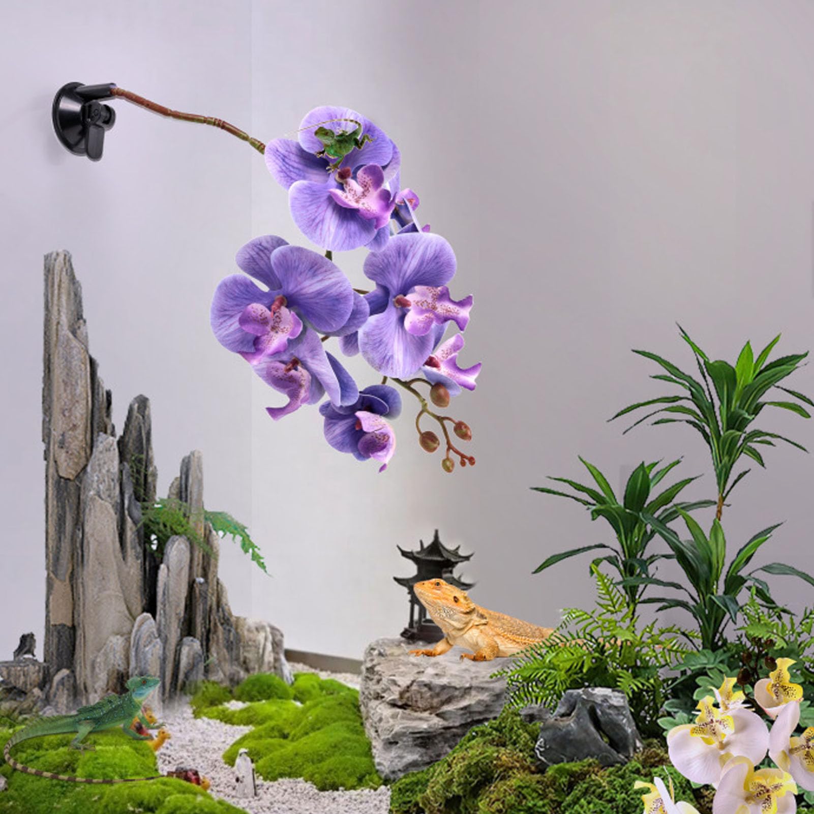 Lot de 2 plantes artificielles pour terrarium d'aquarium avec ventouse - Décoration pour lézards, araignées, serpents
