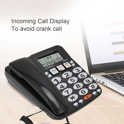 Miniatura 2 de Teléfono con cable, teléfono fijo para ancianos con pantalla grande, marcación de una tecla, identificación de llamadas, grande, alertas