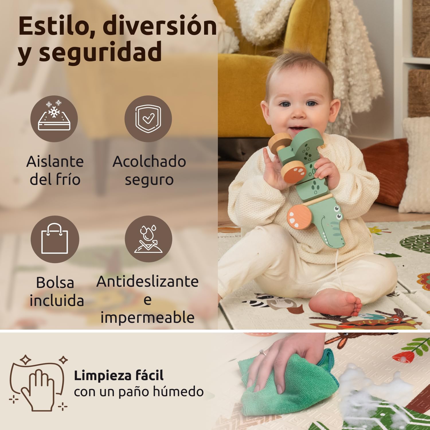Mallie® Alfombra Bebe Acolchada Plegable 180 x 150 CM XXL [Capa Antirayaduras] | Tapete Bebe, Colchoneta Bebe Suelo, Alfombra Infantil para Juegos Bebe, Suelo Bebes Acolchado, Manta Juegos Bebe