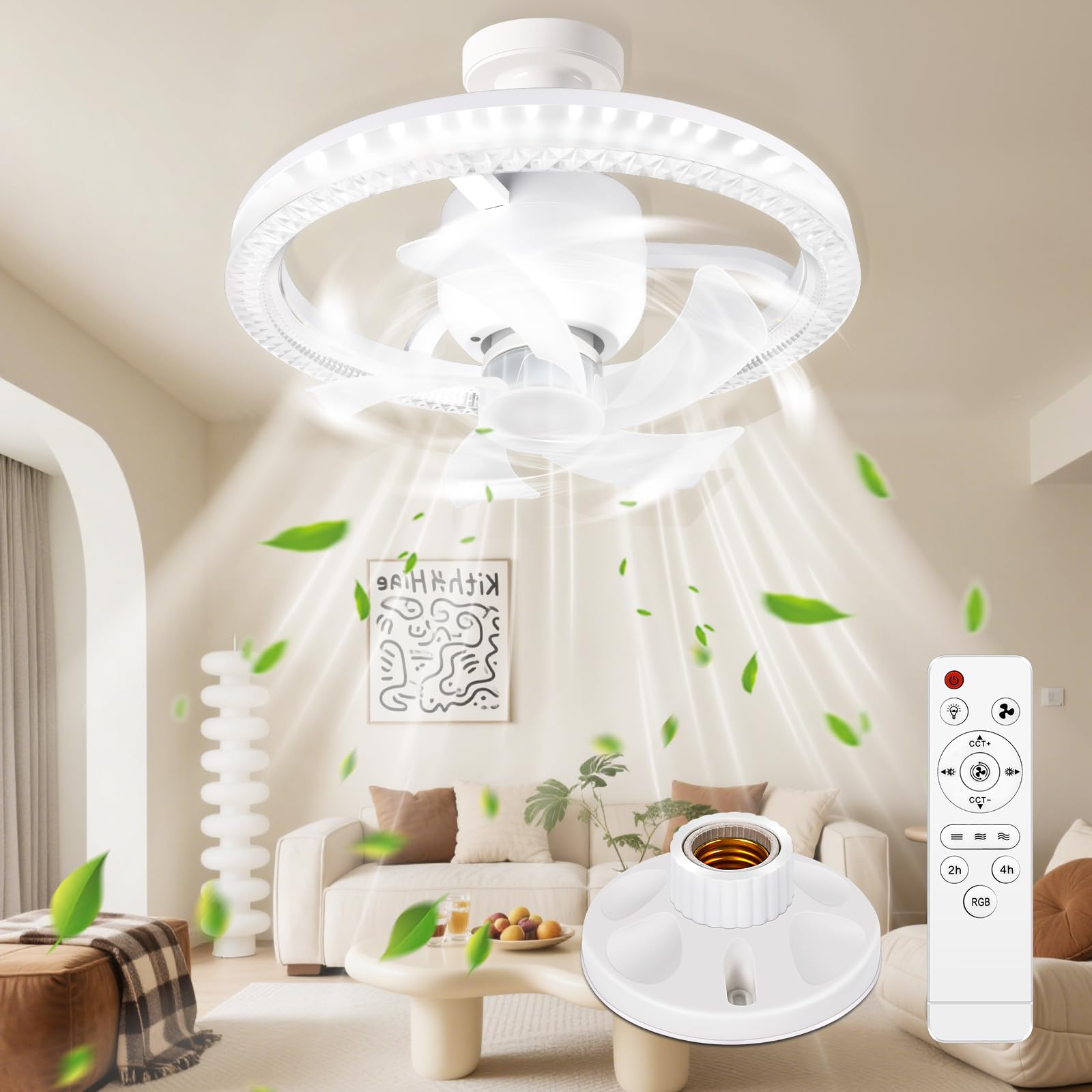 YOOHBERRYS Ventilatore da Soffitto Con Luce e Telecomando, Piccolo Lampadario con Ventilatore da Soffitto, E27 Plafoniera Ventilatores Soffittos, 360 Rotazione, 3 Velocità e Timer(30cm*17.5cm)