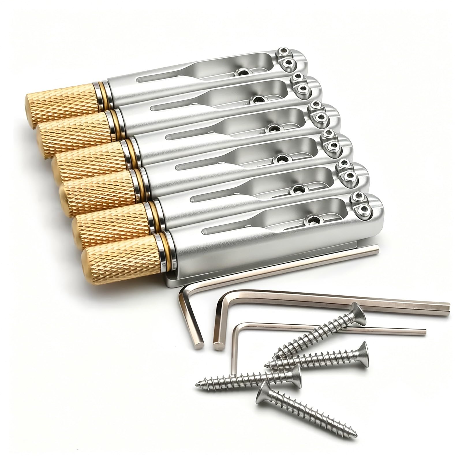 Generic Puente de Guitarra sin Cabeza, 6 Cuerdas, Espaciado de Cuerdas de 10,5 Mm, Reemplazo de Hardware de Afinación de Puente Rígido para Guitarra Eléctrica (SILVER)