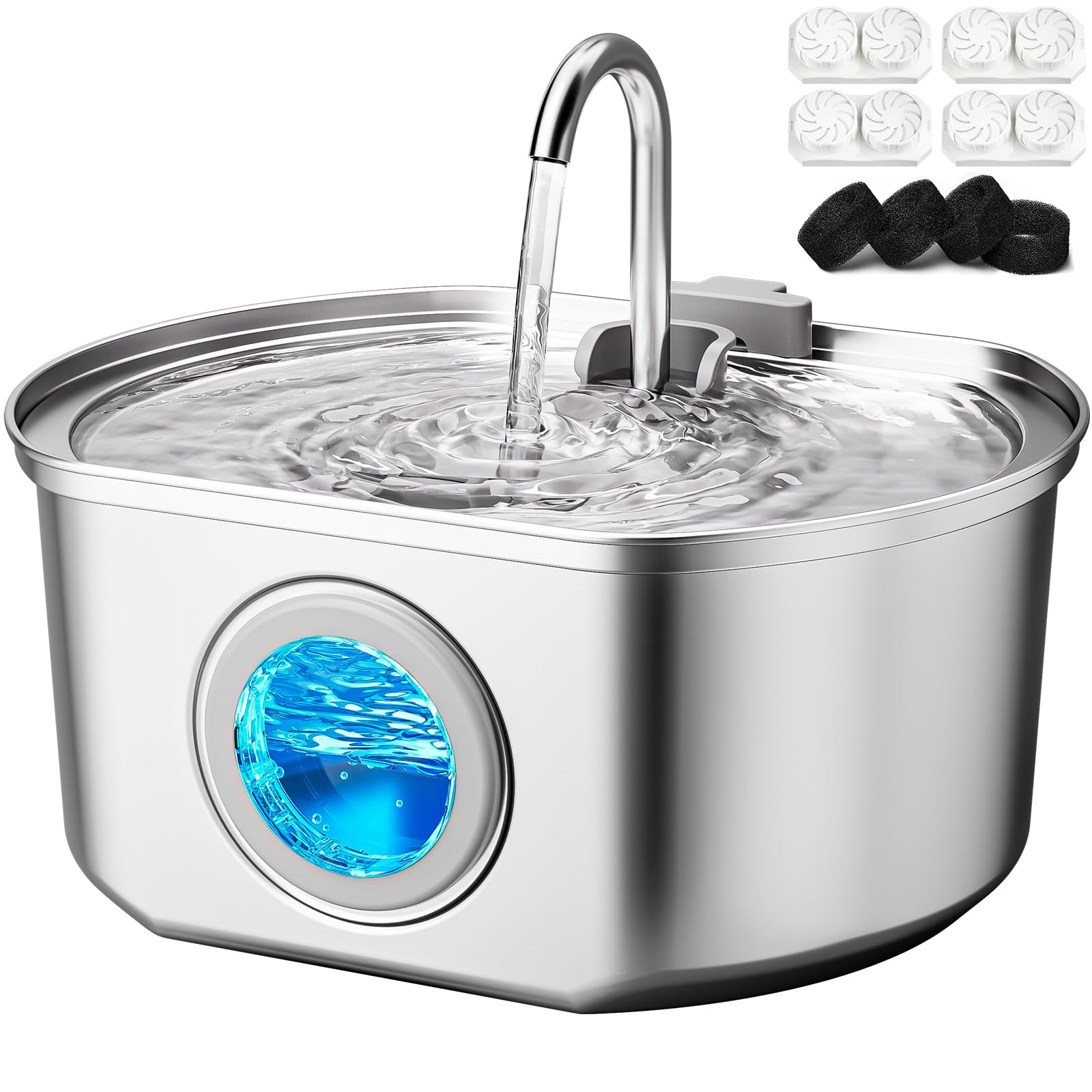 109oz stainless steel pet water fountain with transparent water level window