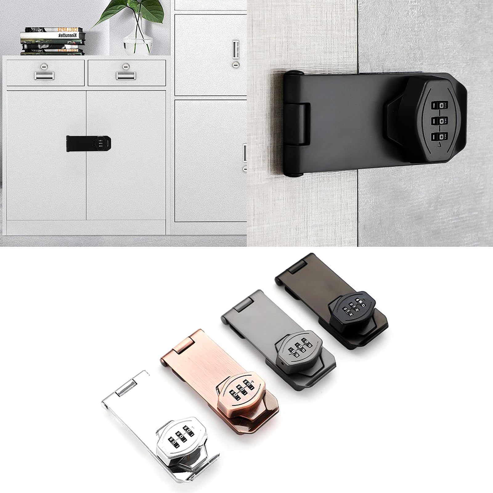 Serratura A Combinazione 3 Cifre Per Armadietti - Lucchetto Meccanico 4 Pollici, Nero - Foto 3