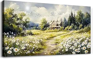 ERQINHUA Large Wall Art For Living Room Canvas Wall Decor For Bedroom Office Field Scenery Flower Watercolour Painting Farmhouse Decorations Wall Pictures Artwork Ready To Hang Home Decor 24"X48"