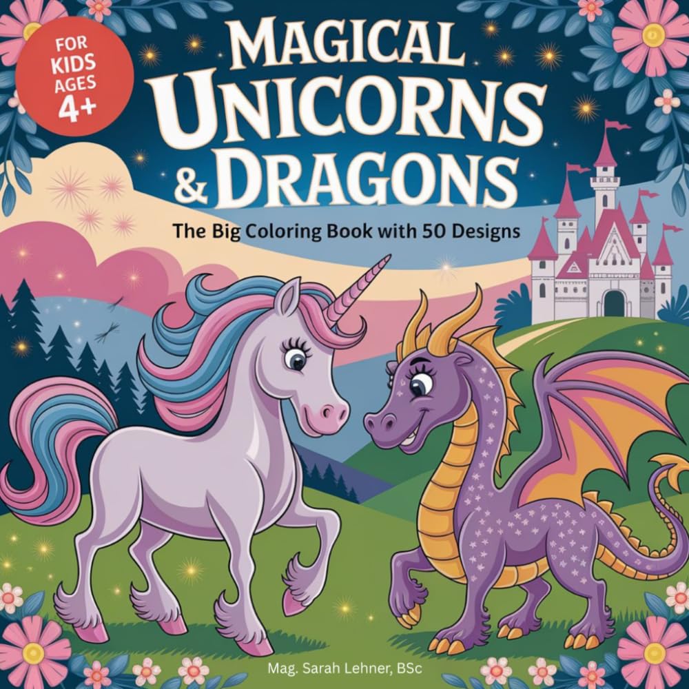 Magical Unicorns & Dragons – The Big Coloring Book with 50 Designs for Ages 4+