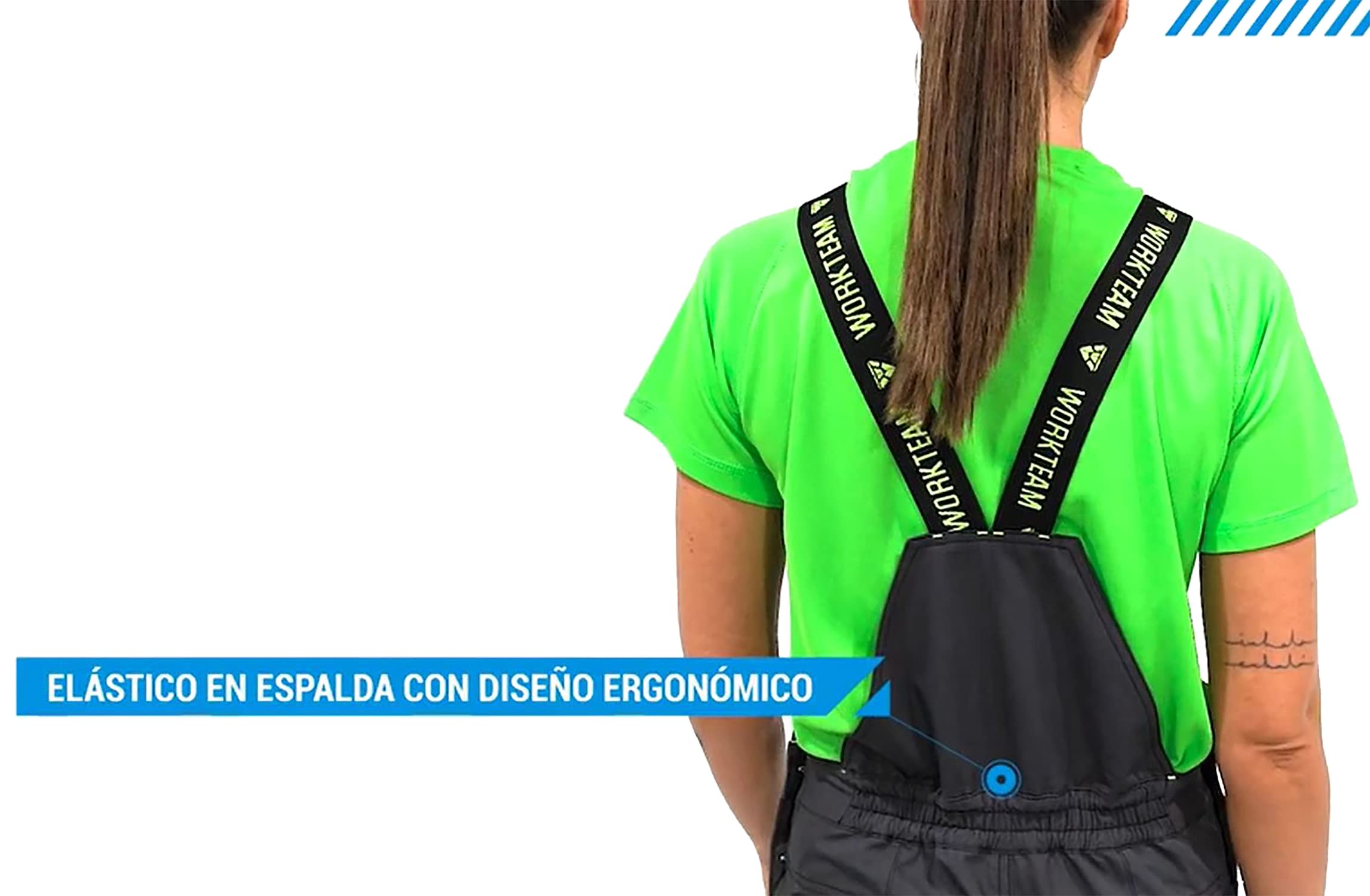 Teamwork Workteam Pantalones con Peto de Trabajo. Tejido Canvas (Extremadamente Resistente y Duradero). Tirantes con elástico y Hebillas automáticas. Unisex Marino+Marino Oscuro+Rojo A.V. XL