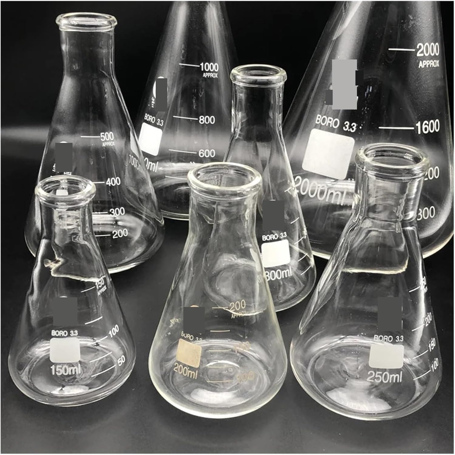 Matraz aforado de borosilicato, Matraz Erlenmeyer de Vidrio Grueso, matraz cónico de Laboratorio, Vidrio de borosilicato 3.3, Resistente a Altas temperaturas.(150mL)