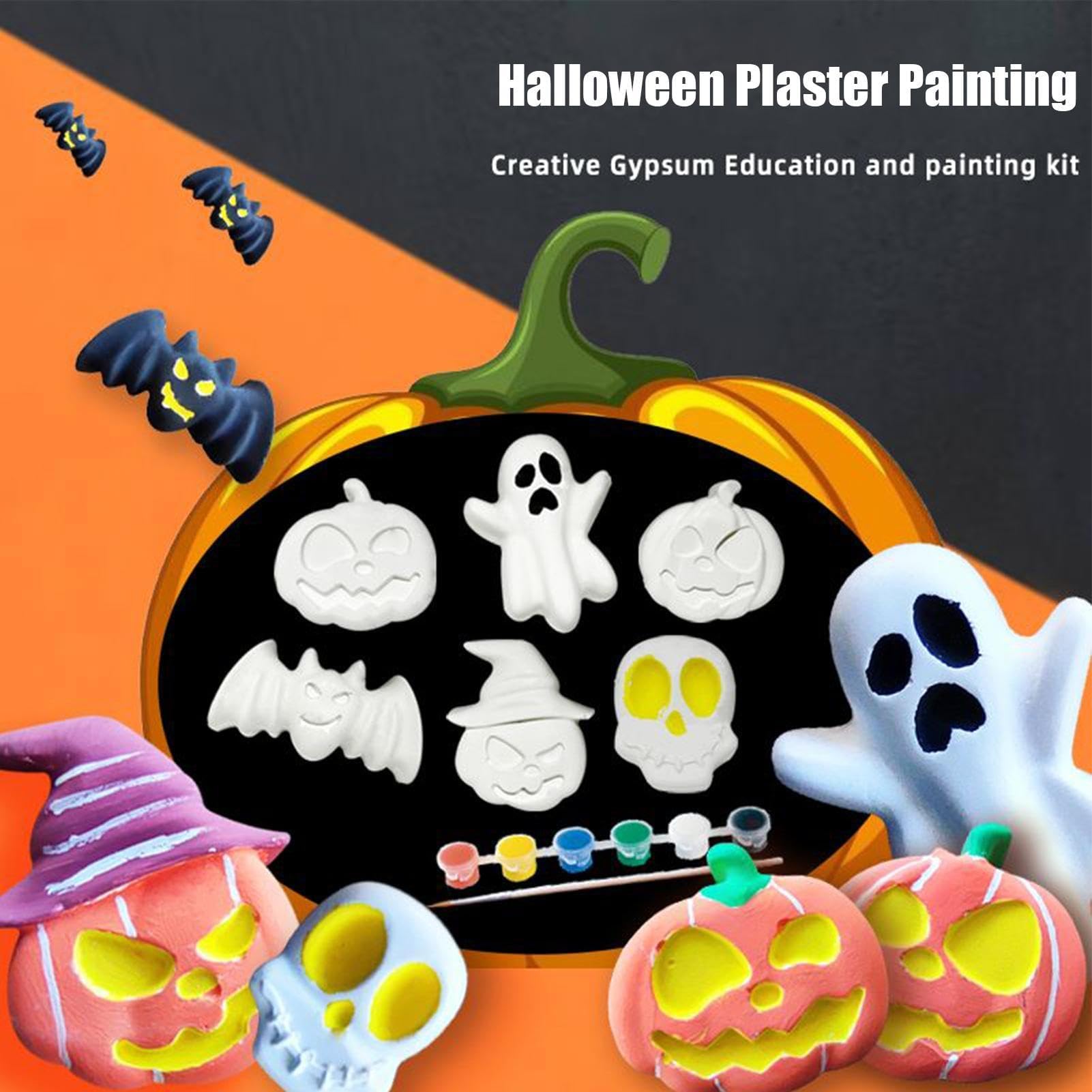 Figuras de yeso en blanco para pintura de Halloween - Calabaza sin pintar, fantasma, adornos artesanales para niños y adultos, ideal para salas de clase, actividades de hogar y fiestas