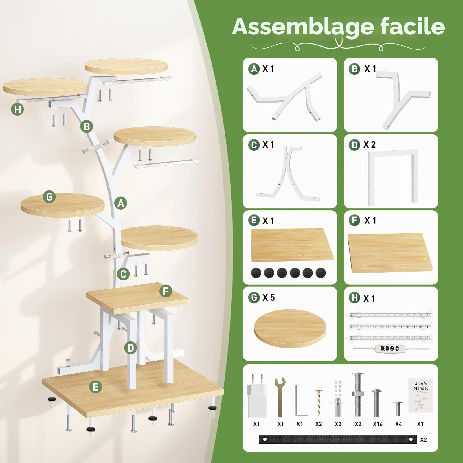 Support Plantes Interieur avec Lampes de Croissance,7 Niveaux Porte Plante Interieur,110cm Etagere Plantes Interieur le Balcon du Jardin, Salon, Bureau, Noir