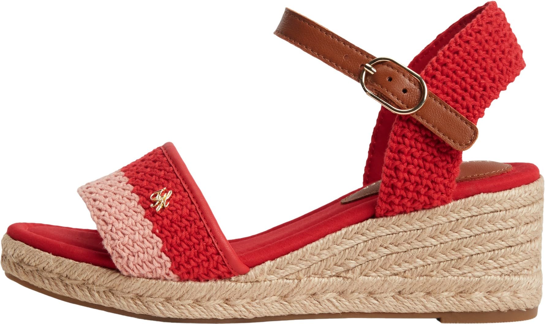 Tommy Hilfiger Women Th Mid Espad Wedge Crochet FW0FW09516 Heeled Sandals, RED, 7.5