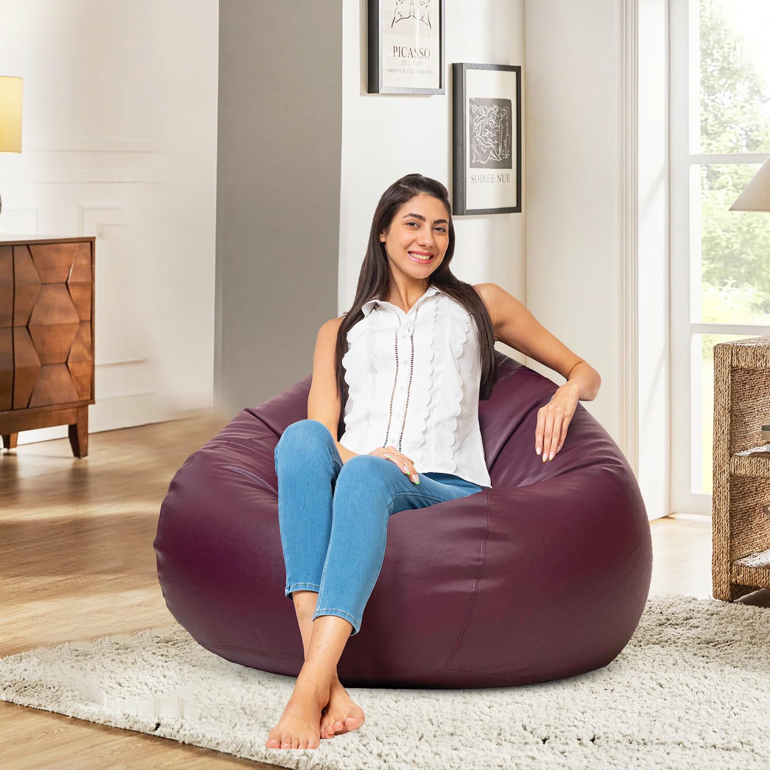 Amazon Brand - Solimo XXL Faux Leather Bean Bag Cover Without Beans (Maroon)