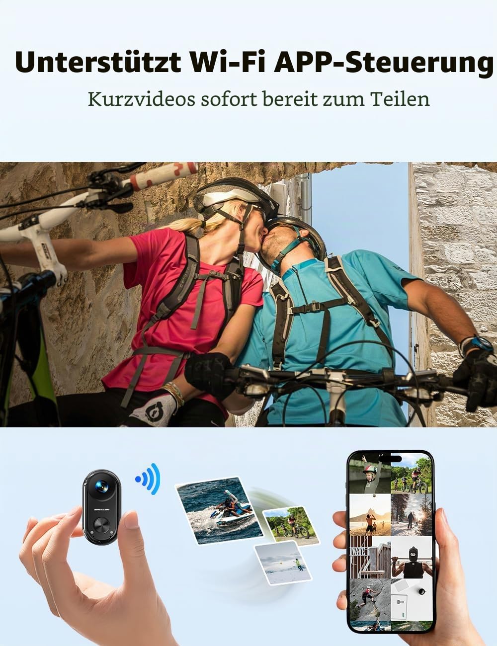 Apexcam K70 mit 64G Karte 4K mini Action cam POV Camera EIS Bildstabilisierung WLAN bodycam 30m wasserdichte Unterwasserkamera mit aufladbarem Action-Pod, Vlogging Camera für Radfahren, Reisen