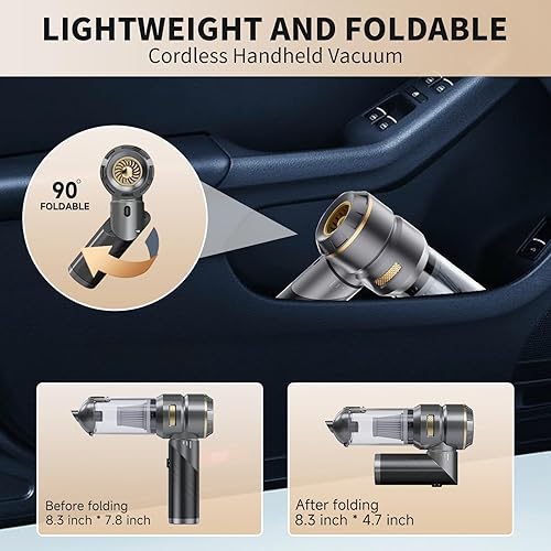 Miniatura 5 de Aspiradora portátil inalámbrica de 21000 PA de alta potencia, mini aspiradora 4 en 1, plumero de aire comprimido y soplador de aire y bomba de mano