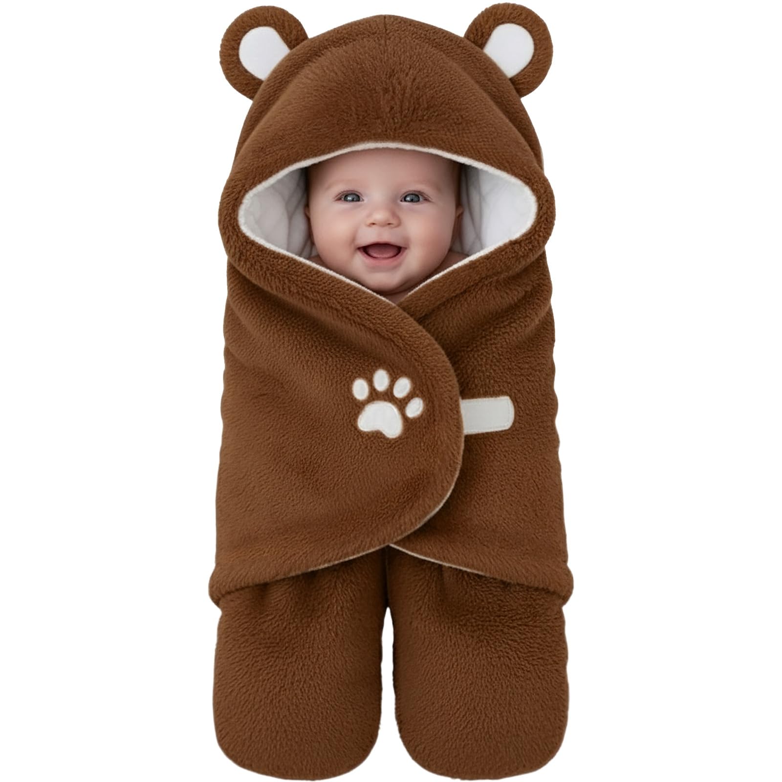 Lilian&Gema Swaddles Pucksack Baby 0-6 Monate, Ultra Soft Plüsch Essentiell Baby Schlafsack für Jungen und Mädchen, Niedlicher Bär Swaddle Braun, Babys Pucksack Geburt
