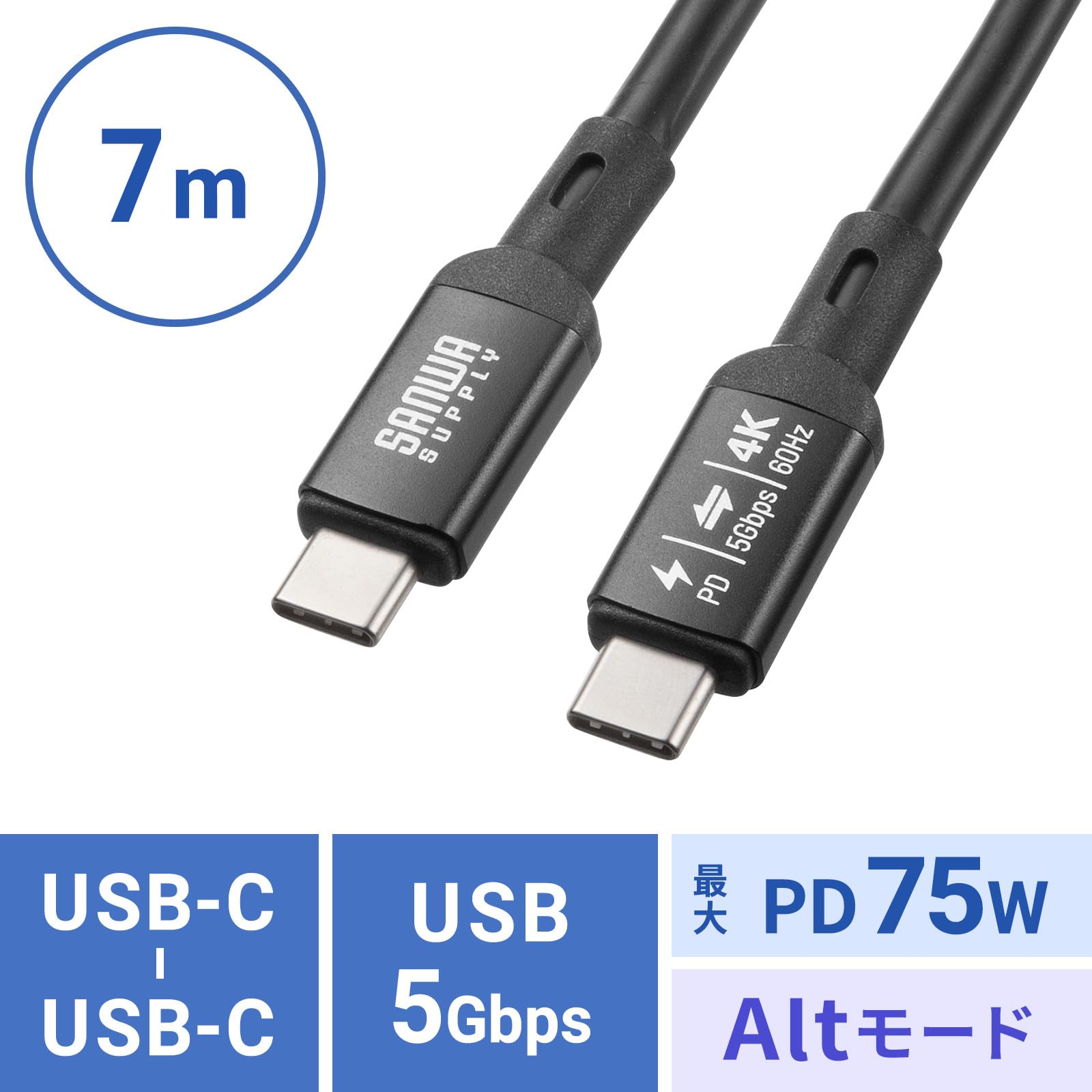 Amazon.co.jp: サンワサプライ USB Type-Cケーブル (4K60映像対応