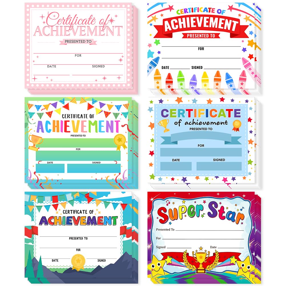 Doodlream 60Pcs Multicolor Achievement Certificates, 25x20cm Blank Colorful Playful Recognition Award, Certificate Paper for Classroom Rewards & Special Occasions — image 1