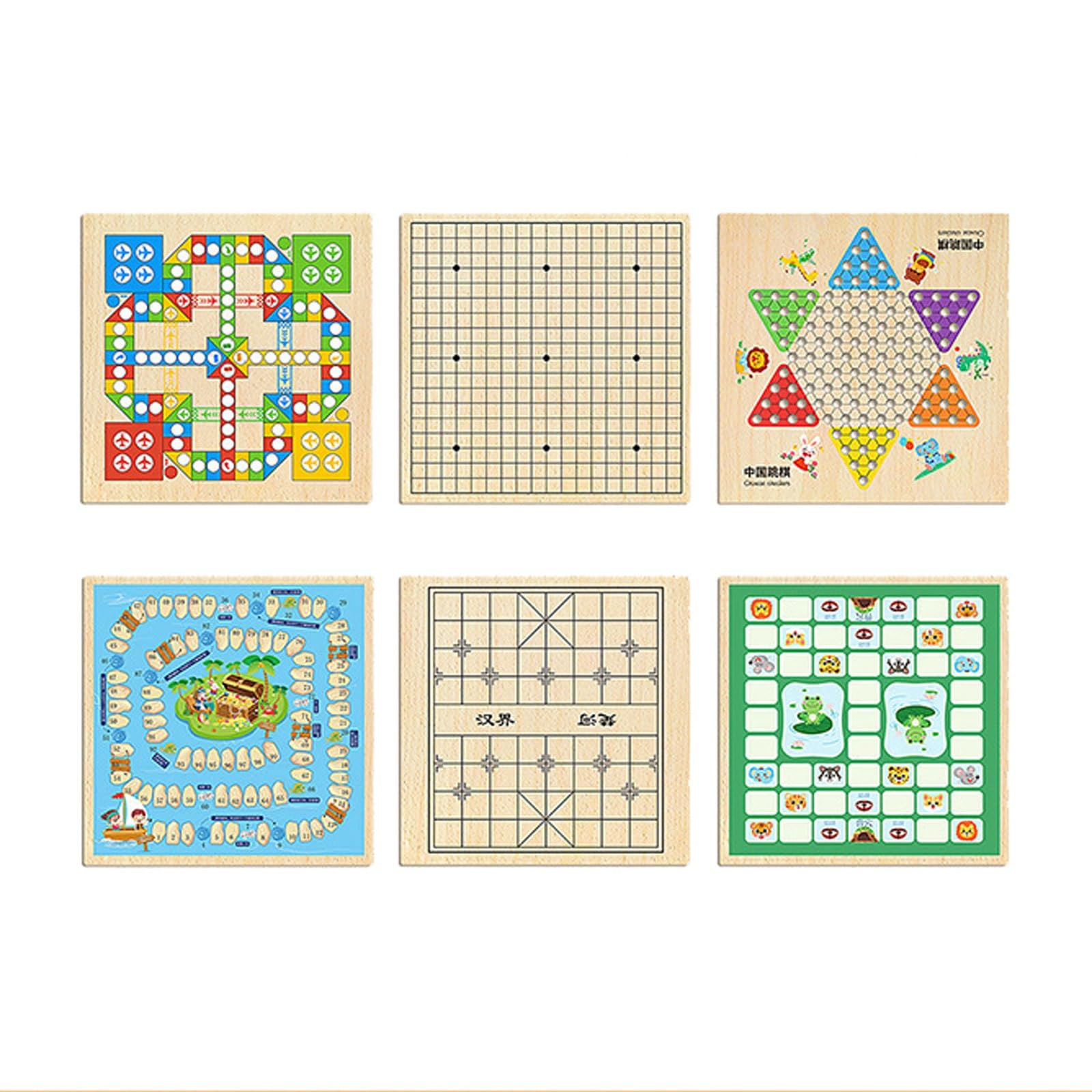 Ajedrez Tablero de ajedrez Interactivo multifunción de Madera Que fomenta la lógica y la imaginación. Juguete Divertido for Viajes y Fiestas Familiares.(6-in-1)