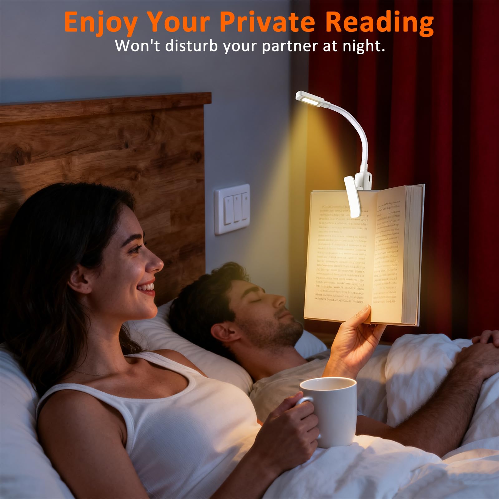 VZZNN 10 luci da lettura a clip, luce ricaricabile con 5 LED, 3 temperature di colore e oscuramento continuo, lampada portatile da letto (bianco)