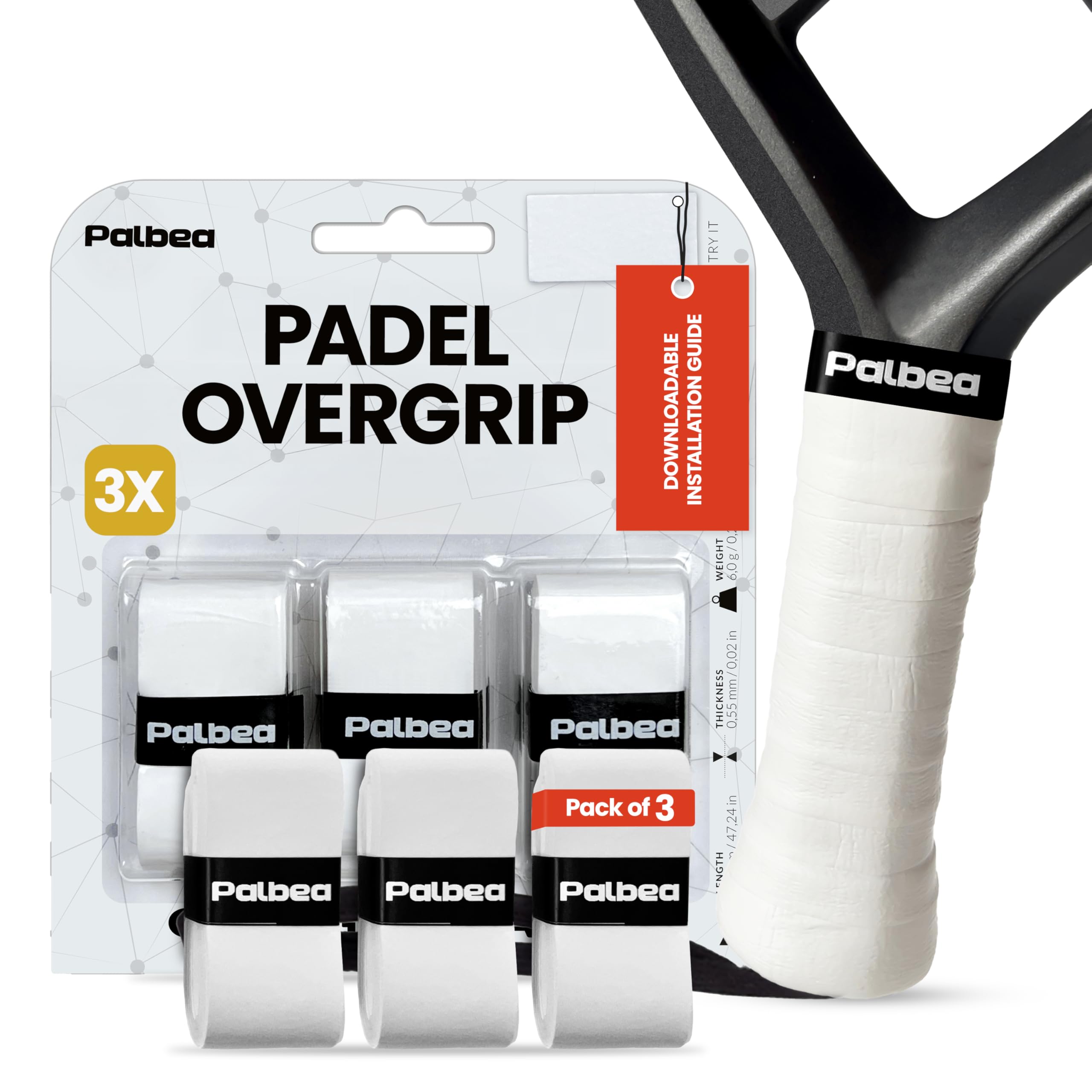 Palbea Padel Racket Grip Tape - Packs of 3/6/12/22/60. Padel Tennis Racket Grip Tape - Padel Tennis Grips Overgrip for Sweat Absorption & Non-Slip. Also Suitable as Tennis Racquet Grip Wrap Tape.