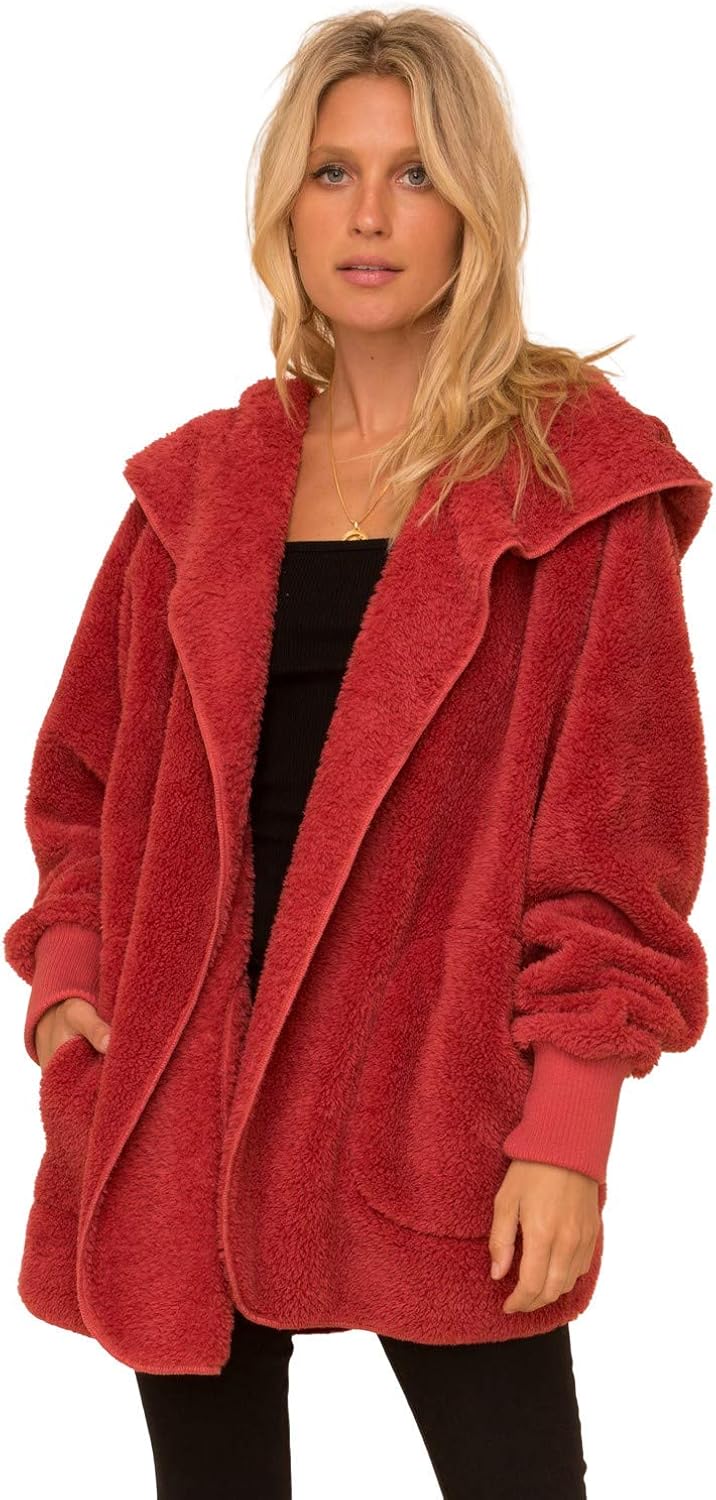 Hem and Thread Women's Fashion Long Sleeve Hooded Open Front Fluffy
