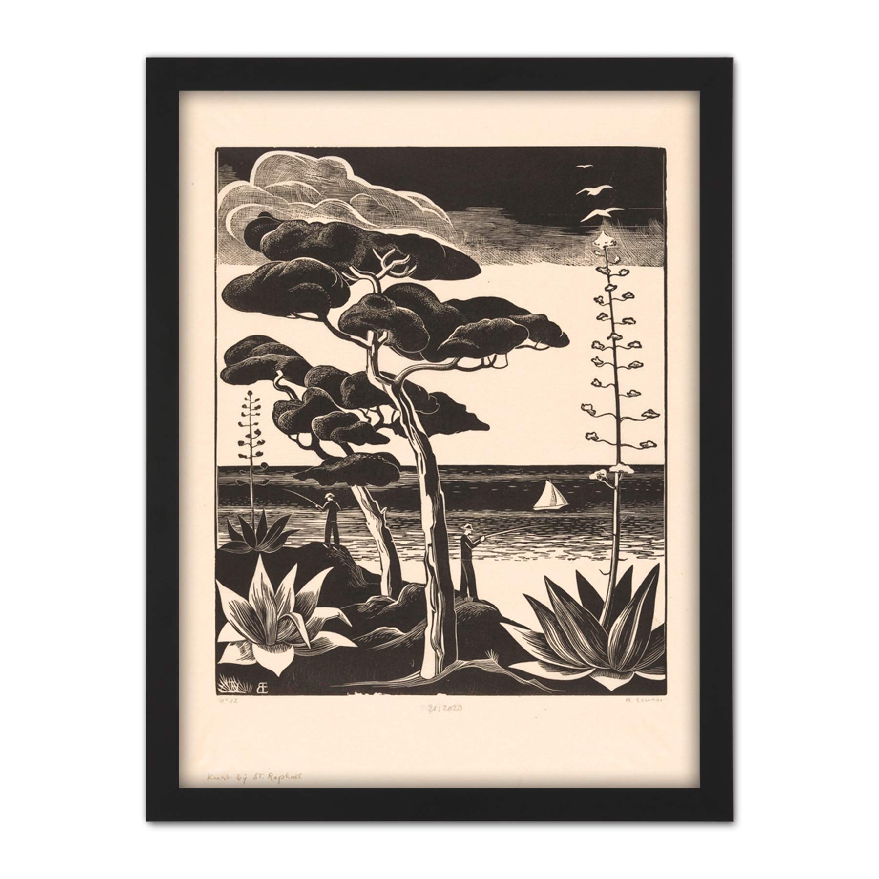 Artery8 Bernard Essers Coast At Saint-Raphael Bw Landscape Artwork Framed Wall Art Print 18X24 Inch