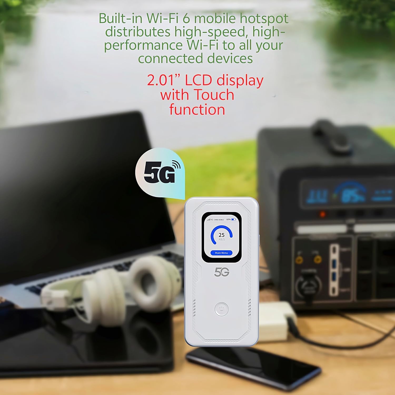 Mobile WiFi 6 Schermo Touch Portatile Hotspot 5G LTE Sim Router 2Gbps,6000mAh Batteria Ricaricabile, Modem USB wireless,Senza Configurazione,per Viaggio e sul Lavoro.non navigare, modifica APN
