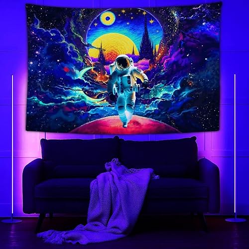 Miniatura 2 de Tapiz de astronauta espacial, galaxia, universo, planeta, para dormitorio, genial universo trippy, decoración de pared para colgar en la pared,