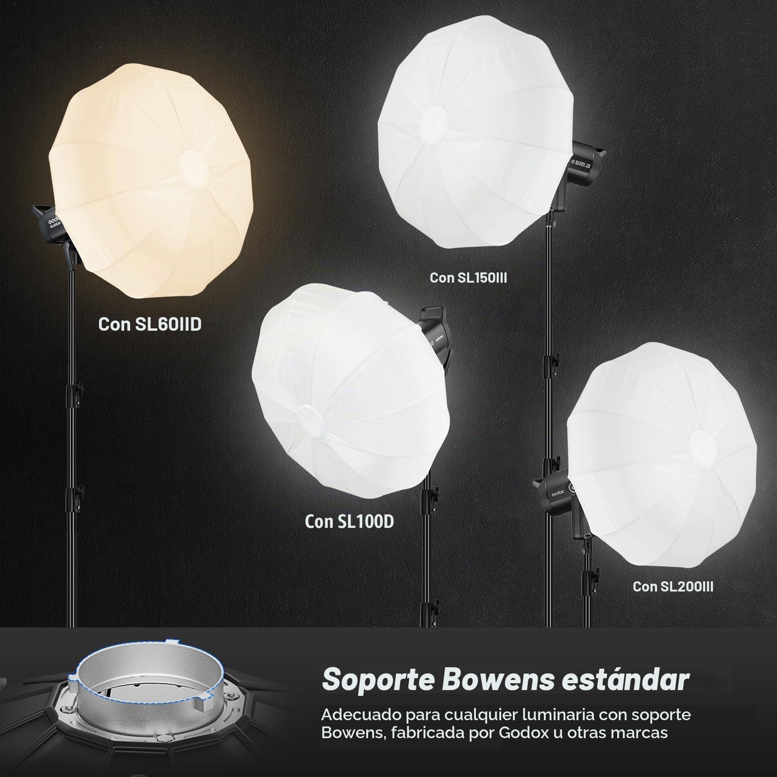 CS-65T 65cm/26in Linterna Softbox Lantern Bowens Mount Softboxes Fotografía para SL60W M300 LA150 LA200 LED Video Light Compatible con NEEWER CB60B CB150W Aputure Light 600d Amaran 60x
