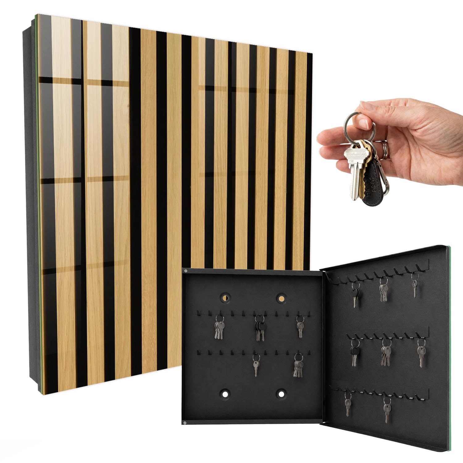 Cassetta portachiavi in vetro 30x30 cm Struttura in legno Porta Destra Nero | Appendiabiti | Bacheca | Vetrinetta | Nicchia | Casellario | Armadio | Gancio | Quadro | Mobiletto | Contenitore | Supporto