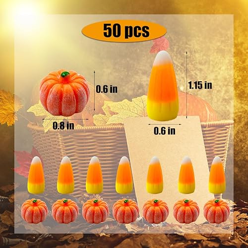Miniatura 7 de Calabazas de resina falsas de maíz, 50 piezas de mini calabaza artificial de maíz 3D, diminutas calabazas de plástico, adornos para otoño,
