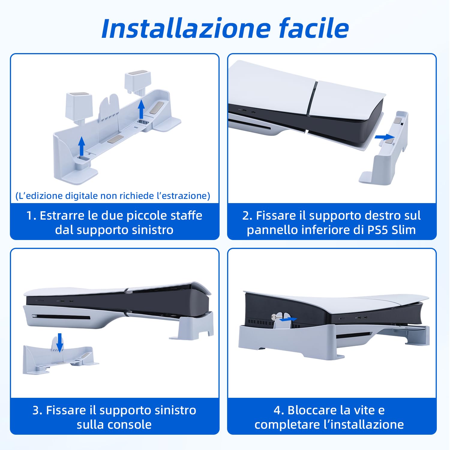 Mcbazel Supporto Orizzontale per PS5 Slim/PS5 Pro, Supporto Base per Facile Dissipazione del Calore per Console Playstation 5 Slim/Pro Disc & Digital Edition - Bianco