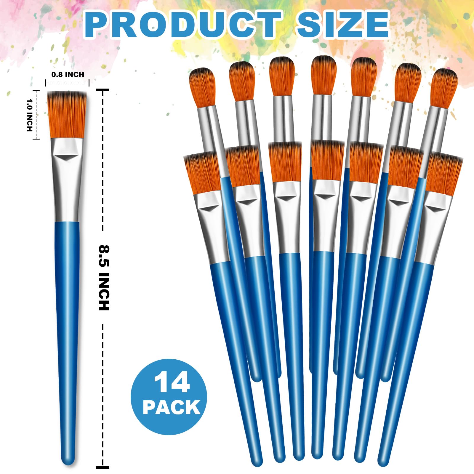 YGAOHF 14 Stück große Pinsel für Acrylmalerei, 2,5 cm flache und runde Pinsel für Acrylmalerei, große ovale Mischpinsel für Acrylmalerei, Großpackung mit Holzgriff für Gouache