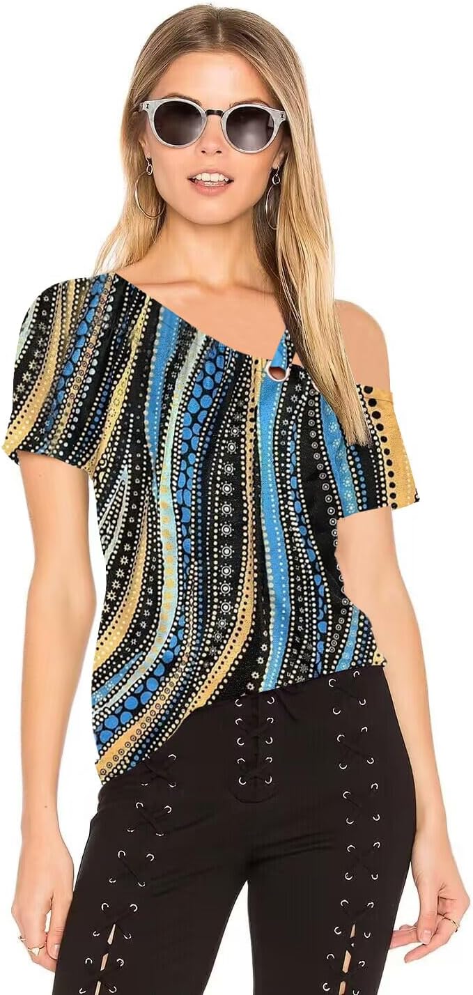 Womens Summer Trendy Cold Shoulder Short Sleeve T Shirts Criss Cross Casual Loose Tunic Shirts Tops Blouses - Image 2