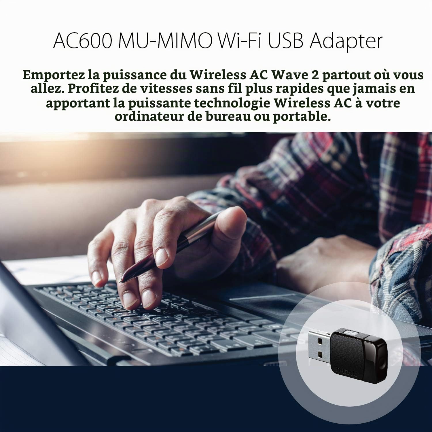 D-Link DWA-171 Adaptateur USB Wi-Fi AC600 Dual-Band - Débit Jusqu'à 433Mbps - 802.11 a/b/g/n/ac - WPS - Interface USB 2.0- Idéal pour Améliorer votre Connexion Wi-Fi sur Ordinateur Portable