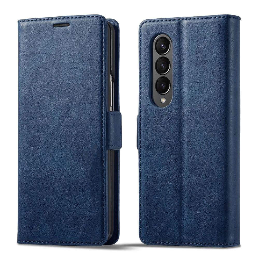 Funda de Cuero para Samsung Galaxy Z Fold 5 4 3 Fold5 Fold4 Fold3 Tarjetas Protectoras con Tapa magnética Funda para teléfono con Billetera, Azul, para Samsung Galaxy Z Fold 4