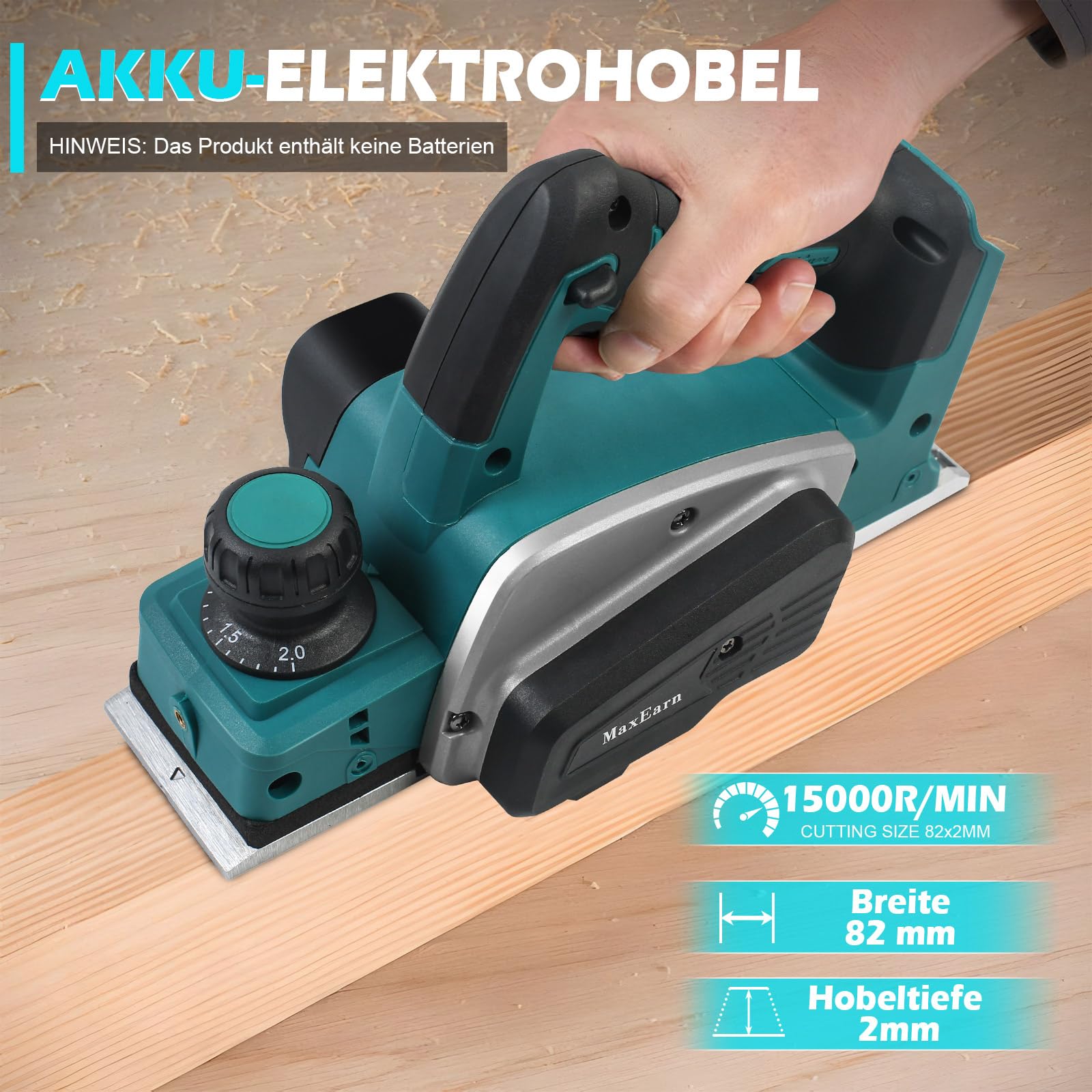 Akumulatorowy strug elektryczny, do drewna, automatyczny, bezprzewodowy strug do akumulatora Makita 18 V, szerokość strugania 82 mm, głębokość cięcia 0-2 mm (bez akumulatora)