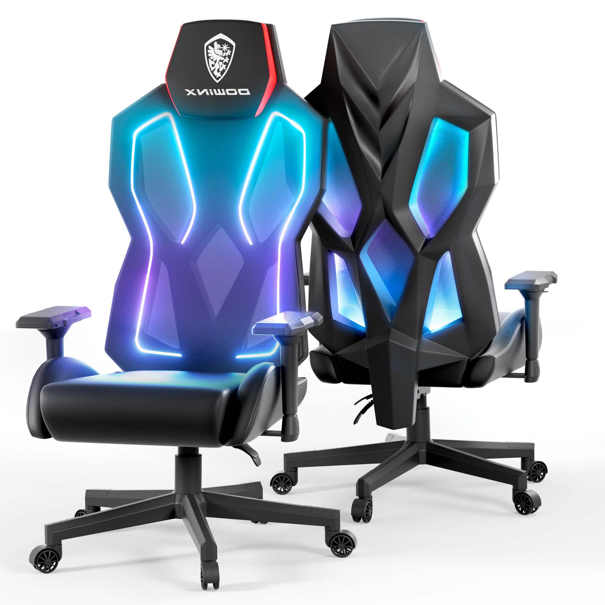 Dowinx Silla LED para Videojuegos con Reposabrazos 4D, Ergonómica RGB, Piel Sintética, Soporte Lumbar Ajustable, Sillón de Ordenador para Adultos