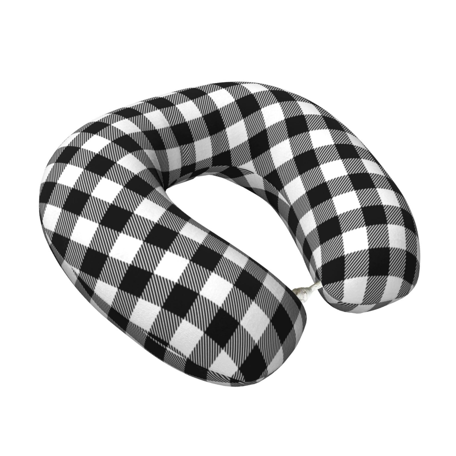 LKYMOH Black And White Buffalo Plaid, Travel Neck Pillow U-Shaped Memory Neck Support Soft Comfortable With Washable Cover For Airplane Car Traveling and Office
