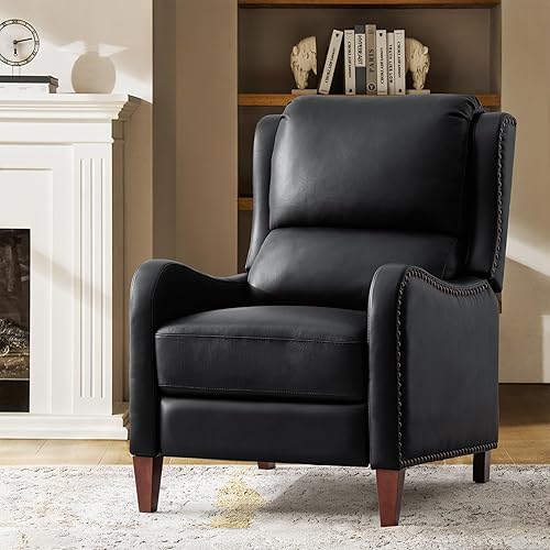 Miniatura 59 de HULALA HOME Silla reclinable de cuero genuino, moderno sillón reclinable con respaldo ajustable y reposapiés, cómodo sofá individual tapizado