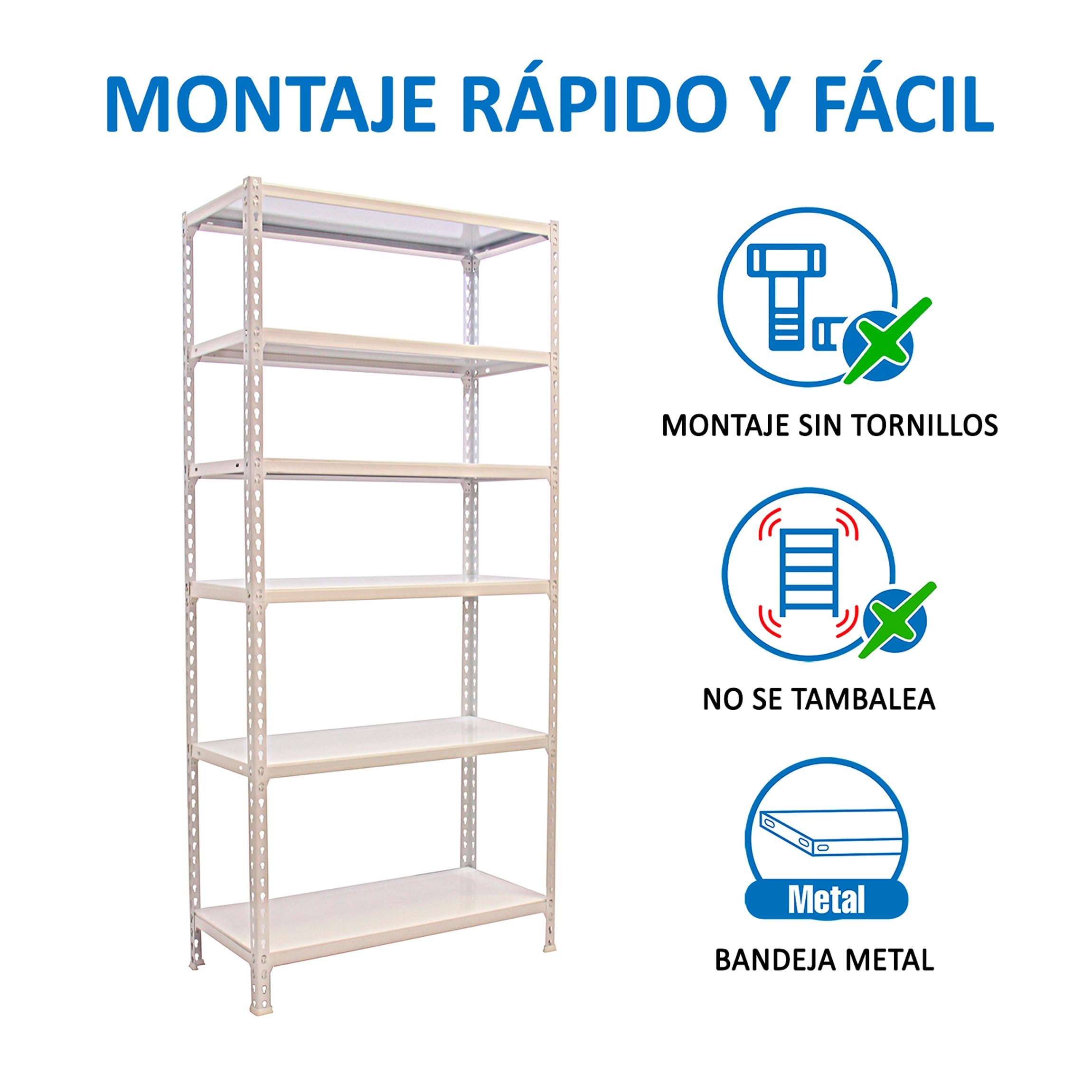 Simon Rack Estanteria Metalica, 2500x1000x300 mm, 6 Alturas, Bandeja Metal, 180 kg de Punto Flexión, Estanteria Almacenaje, Blanco - Simonclick